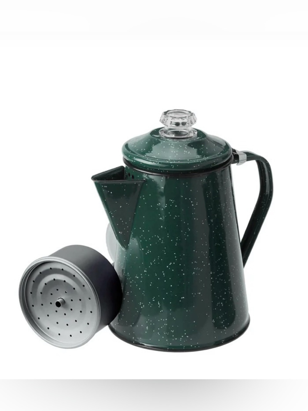 GSI Outdoors Green Speckled Enamel Coffee Percolator with Glass Knob Lid